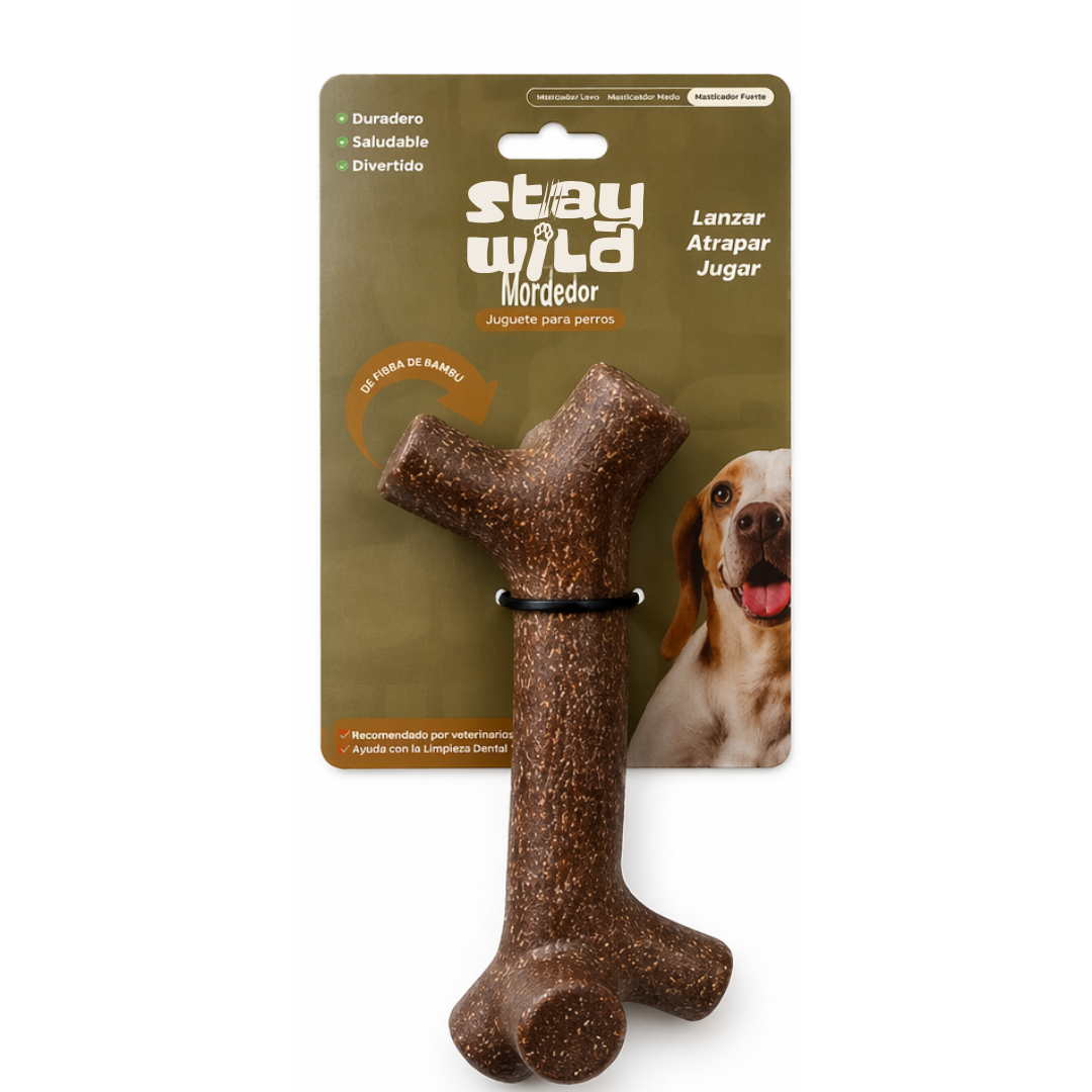 Stay Wild juguete mordedor perro tronco pequeño fibra bambú 22 cm vista frontal