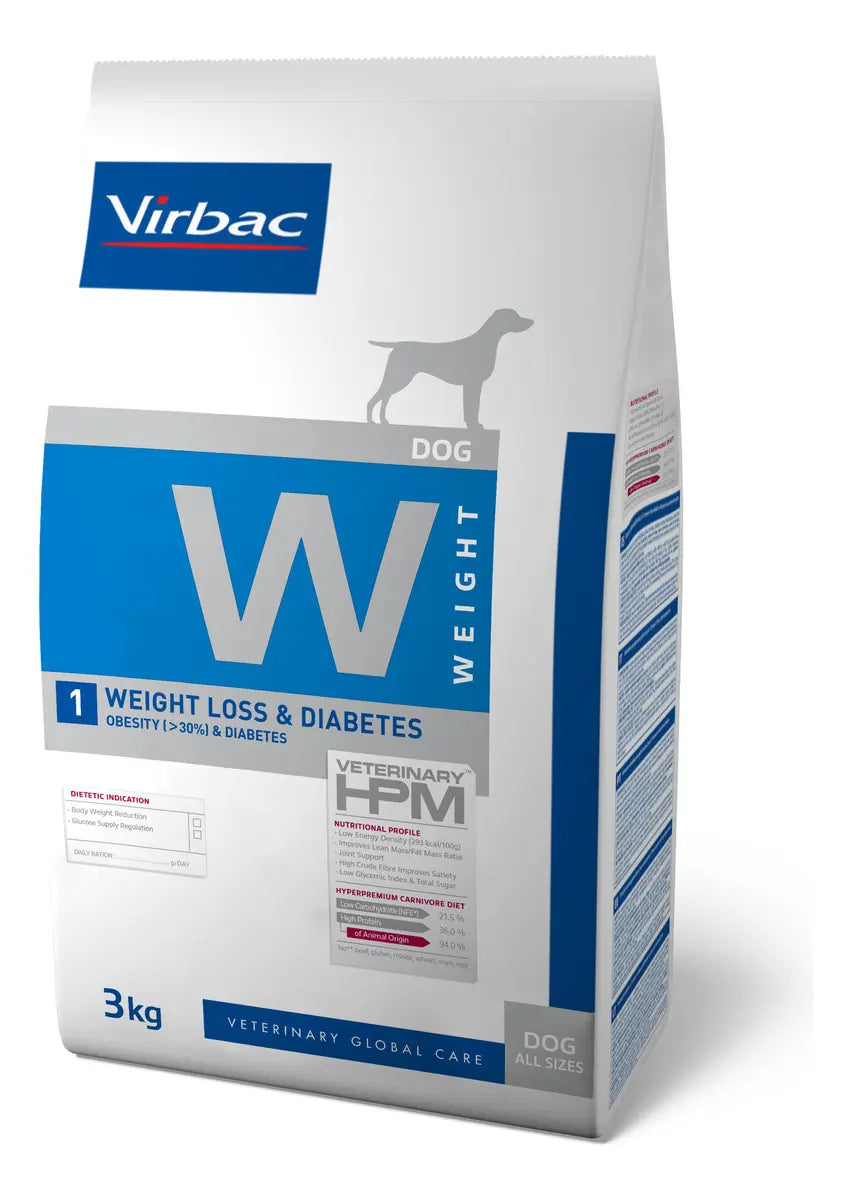 Virbac HPM Weight Loss & Diabetes W1 3 kg saco vista lateral