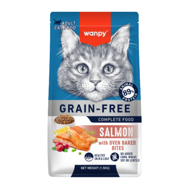 Wanpy Gato Adulto Sin Granos Salmón 8 kg alimento seco, vista frontal del empaque