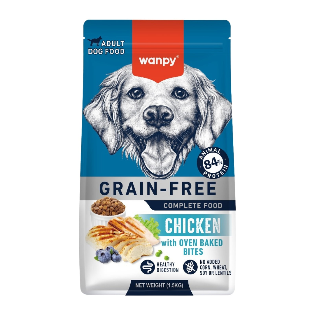 Wanpy Perro Adulto Sin Granos Pollo 12 kg alimento seco, vista frontal del empaque