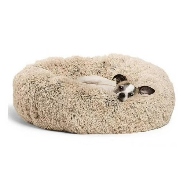 Wonder Dog cama antiestrés dona plush beige con perro descansando